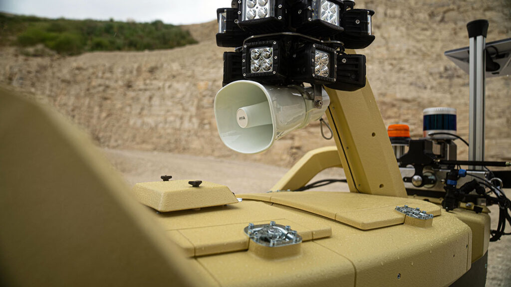 Close-up view of the THALAMUS autonomous security robot, tropical version Close-up view of the THALAMUS autonomous security robot, tropical version